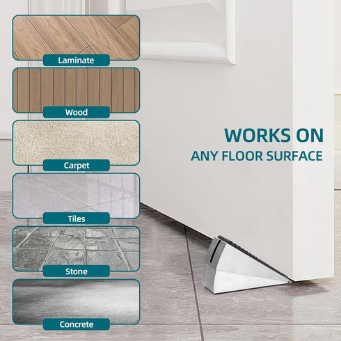 Heavy Duty Silver Door Stopper, Metal Rubber Wedge, Large Door Stop for Bottom of Door, Suits Any Heavy Door Gap