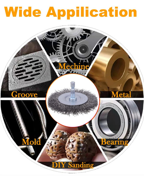 30 Pack 1/4-Inch 3 Rocaris Carbon Steel Wire Wheel Brush with Hex Shank, for Rust Removal, Corrosion and Scrub