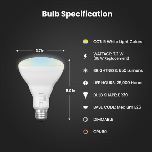 BR30 Bulb, 65W Dimmable, 6-Way, E26 90 650 Bulb, 22-Year BR30DM/6WYCA/2, 2 Pack Feit Electric LED Light Equivalent