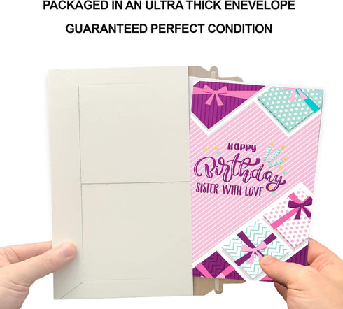 Prime Greetings Birthday Card for Sister, Eco-Friendly Thick Card Stock with Premium Envelope, 5in x 7.75in