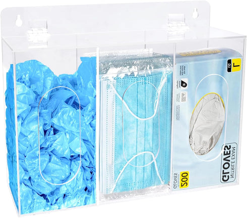 zoomto Face Mask Dispenser Box,3 Compartment Acrylic Gloves Holder Hygiene Station with Lid,
