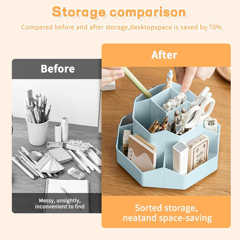 Desk Pencil Pen Holder, 9 Slots 360 Degree Rotating Organizer, Cute Storage Cup for Office, School, Home (Blue)