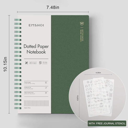 EMSHOI Dotted Journal Spiral Notebook, 7.48" x 10.15", 2 Pack, 320 Pages, 100gsm Thick Paper, B5 Dot Grid Journals