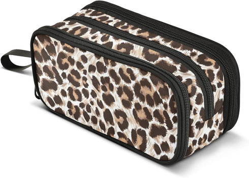 Leopard Cheetah Print Large Capacity Pencil Case, Pen Bag with Compartment, Students Stationery Organizer for School