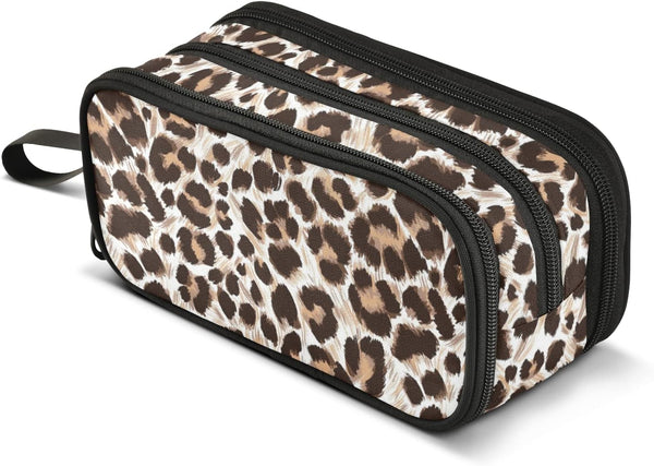Leopard Cheetah Print Large Capacity Pencil Case, Pen Bag with Compartment, Students Stationery Organizer for School