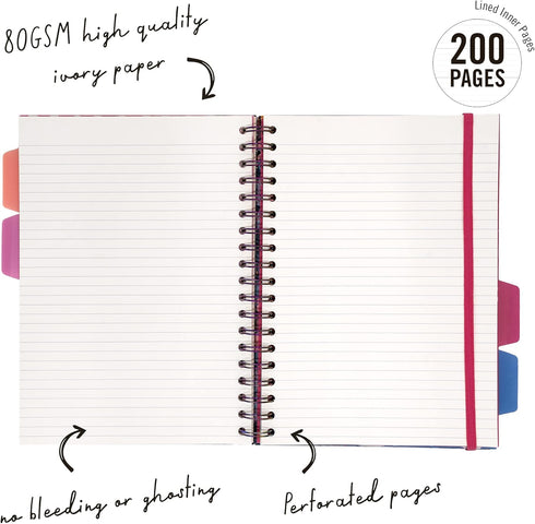 Pukka Pad 5 Subject Spiral Notebook 3-Pack | 200 Pages, 100 Sheets of 80GSM Paper with Repositionable Dividers