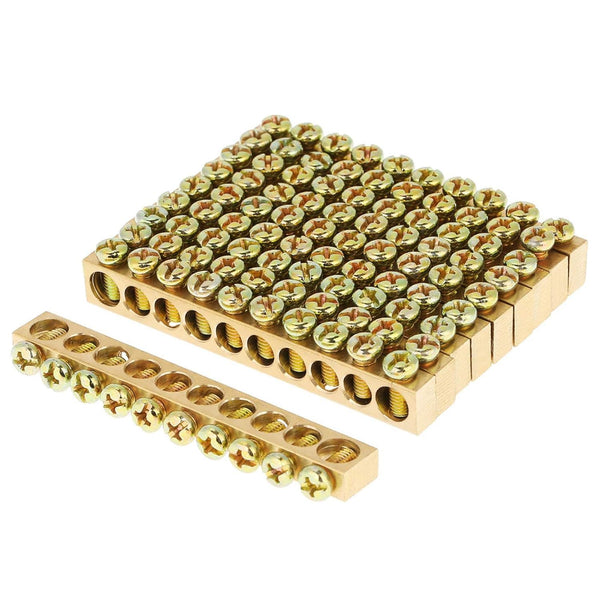 10pcs 10-Hole Brass Electrical Distribution Wire Screw Terminal Block Bar, Ground Neutral Bar Terminal