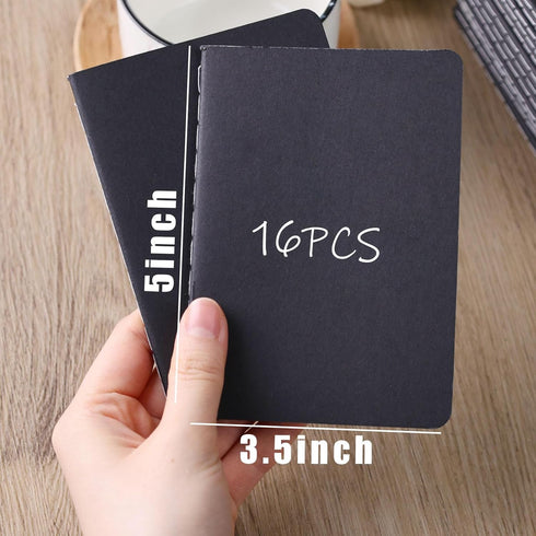 HEYPLACE 16PCS Mini Notebooks, Lined Pocket Notepads 3.5 x 5 Inches Black Notebooks Small Journal for Students Traveler School Supplies 30 Sheets