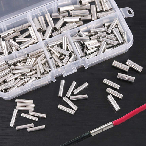 Glarks 220Pcs Non-Insulated Butt Connectors Assortment Kit, 22-16/16-14/14-12/12-10 AWG Gauge for Electrical Splice