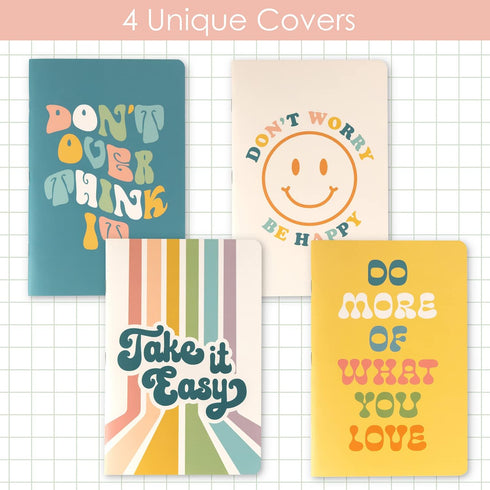 THiNKABLE Cute Notebook Set, 4 Pack Pastel Journals, 5.5 x 8.3 in, 60 Pages, Soft Cover Journals