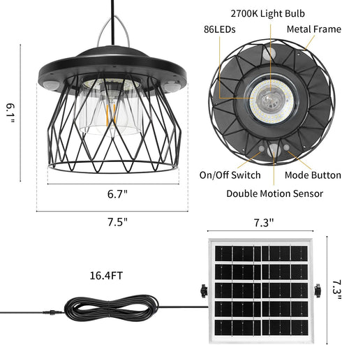 16.5ft Dimmable AEQ Solar Shed Light Outdoor Work Day/Night, Gazebo Lights Solar Hanging Lights for Porch Barn Chicken