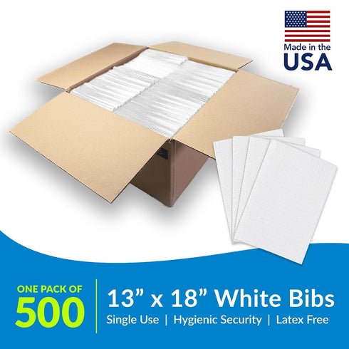 4 13 18 (Pack 500) 3-Ply (917401) TIDI Ultimate Dental Bib, White, Layers, W x L of Disposable Dental Bibs Embossed