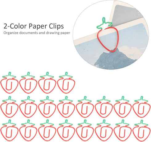 Strawberry Paper Clips 20pcs, Colorful Paperclips Cute Paper Clips Fruit Shaped Fun Paper Clips Coated Paper Clips Bookmarks Office Supplies for Document Organizing