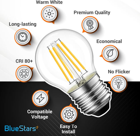 G45 E26 Bulb 120V 5W (60 2700K 550lm Non-Dimmable 6 Packs BlueStars Edison LED Filament Globe Watt Equivalent), Warm