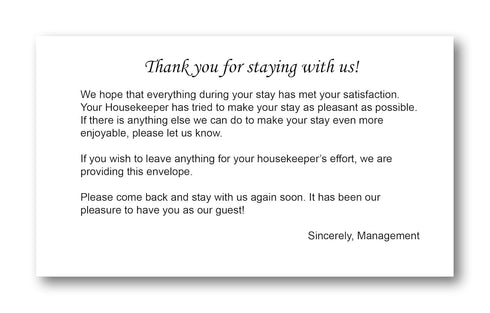 Housekeeping Hotel Motel Tip Gratuity Envelope, Gummed Seal, White, 3 11/16 by 6 1/2 Inch (Pack of 100)