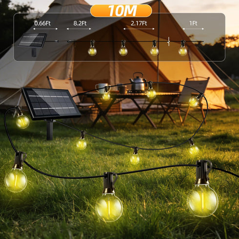 FUANXIEI 33FT G40 10M Bulbs 3 Dimmable Solar Lights Outdoor Waterproof: Shatterproof Patio Lights - Solar Powered