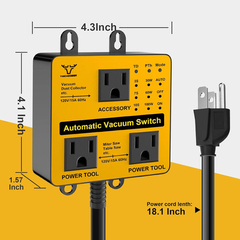 (3/7/10s) (30/60/100W), Upgraded Automatic Vacuum Switch, Autoswitch for Dust Collector, Customizable Delay for Shop