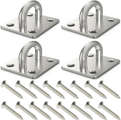4 Pcs 2 x 1.6 Inch 304 Stainless Steel Ceiling Hooks Pad Eyes Plate Marine Hardware Hooks with Screws