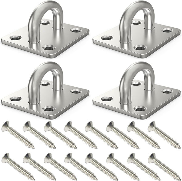 4 Pcs 2 x 1.6 Inch 304 Stainless Steel Ceiling Hooks Pad Eyes Plate Marine Hardware Hooks with Screws