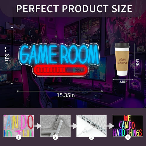 15.35 11.81 inches Game Room Neon Sign, Gaming Neon Signs for Wall Decor, USB Powered Gamer Neon Lights for Teen Kids