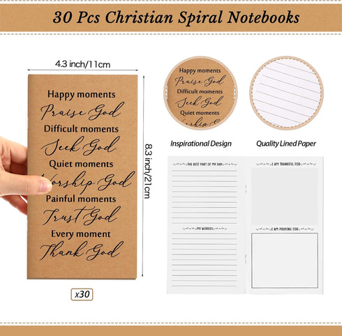 Spakon 30 Pack Pastor Gifts, Christian Prayer Journals with Bible Verse Pens, Inspirational Notebooks for Church
