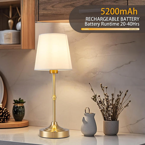 Lamp,5200mAh Dimmable Cordless Rechargeable Table Battery Operated LED Light,Fabric Shade Cordless Lamp