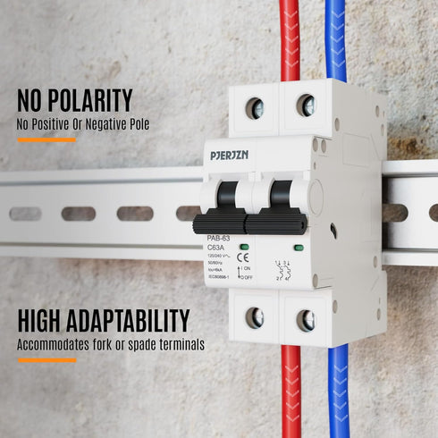 Miniature Circuit Breaker 120/240VAC 16A Double Pole, DIN Rail Mount, Thermal Magnetic AC Disconnect Switch