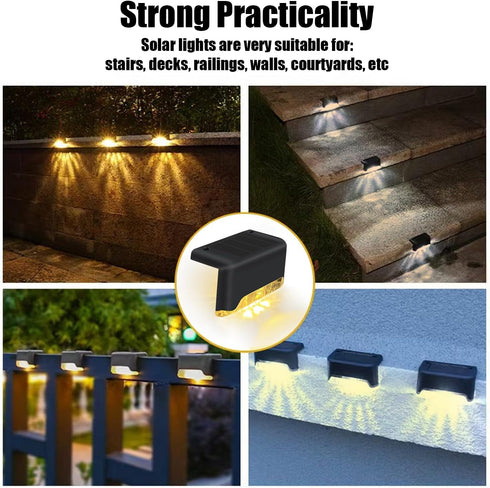 4 Pack, Consss Solar Fence Deck Lights Outdoor Waterproof LED Solar Fence Lights for Step, Outside Stairs, Yard, Patio