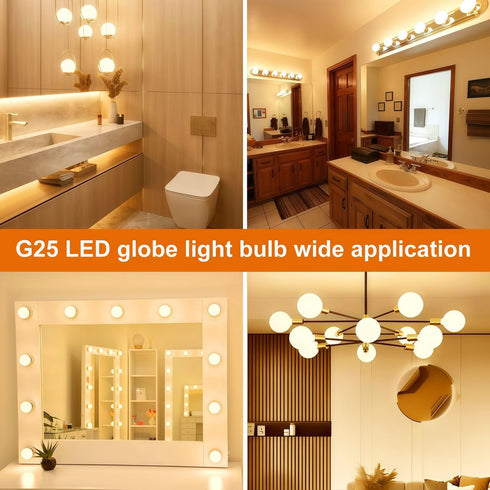 G25 Bulbs Dimmable 60W, 4 Pack 2700K Bulbs 60 25 E26 Ledbulb, Bulb Vinaco Glass LED Light No Flicker Round Light Watt