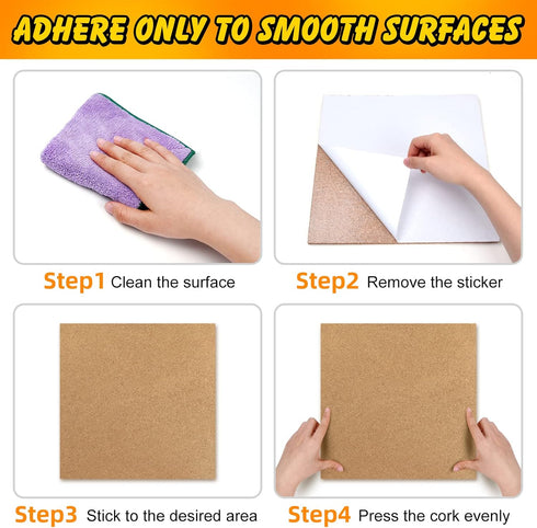 TUPARKA 6 Pack Cork Board 12"x12" - 1/4" Self-Adhesive Corkboards with 100 Push Pins for Wall Decor