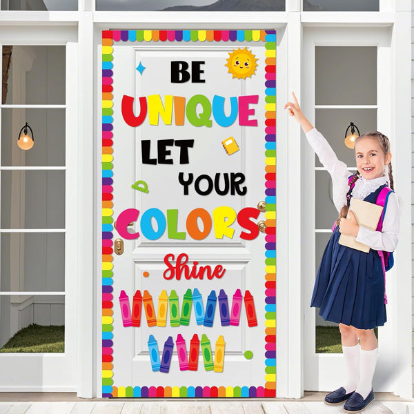 Colorful Classroom Door Decorations Positive Saying Crayon Paper Cutouts Be Unique Let