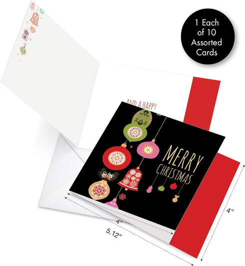 The Best Card Company 10 Boxed Holiday Cards for Christmas, Fun Assorted Notecard Set, Retro Groovy Greetings