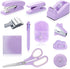 Purple Desk Accessory Kit, Cute Office Supplies Set with Stapler, Tape Dispenser, Scissors, Ballpoint Pen, and More