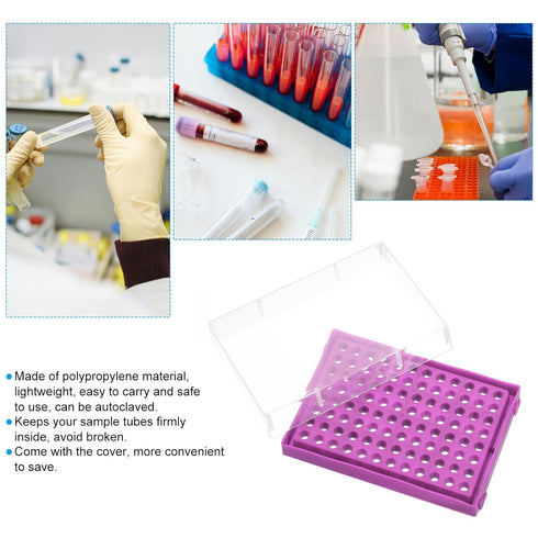 PATIKIL 96 Wells PCR Tube Rack for 0.2ml Test Strips, 4pcs Waterproof Tubes Filling Tray, Purple