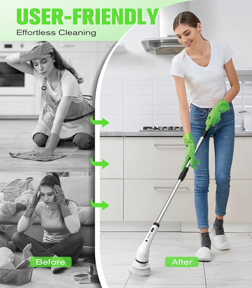 9 Heads,1.5H Electric Spin Scrubber for Cleaning,Cordless Waterproof Bathroom Shower Brushes with Power Dual Speed