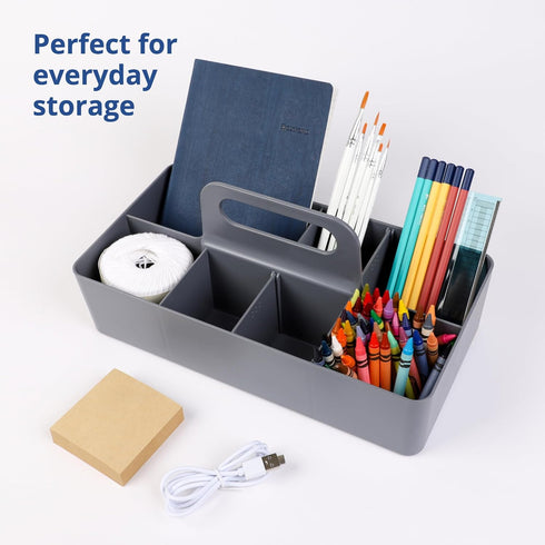 BLUE GINKGO Multipurpose Caddy Organizer, Stackable Plastic Caddy with Handle for Desk, Makeup, Classroom, Grey