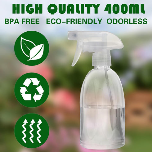 Empty Clear Plastic Spray Bottles 13.5oz/400ml, Adjustable Nozzle Mist/Stream Heavy Duty Plant Mister Spray Bottle