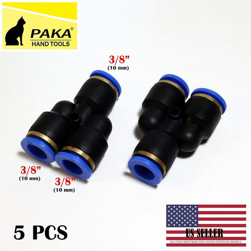 5 pc Y Union 10mm 3/8" Splitter Pneumatic Connector Push In Fitting Air Hose Tube by PAKA HAND TOOLS