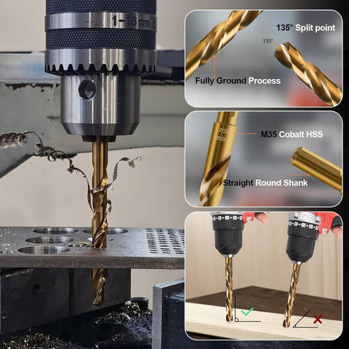 10-Piece 7/32" M35 Cobalt Drill Bits, Jobber Length Twist Drill Bit Set for Hard Metal, Stainless Steel, Wood