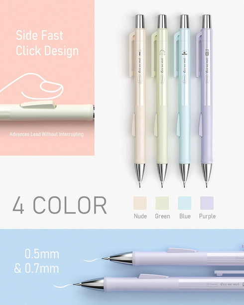 Nicpro 4 PCS Pastel Mechanical Pencil 0.7mm, Cute Fast Click Mechanical Pencils Set with 8 Tubes HB Lead Refills,