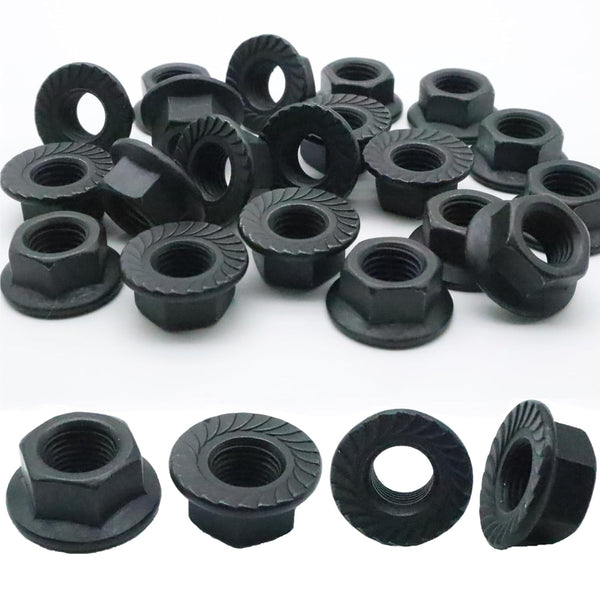 QYIMLI 20Pcs M10 x 1.25mm Flange Nut, Carbon Steel Thread Hardware Nuts Serrated
