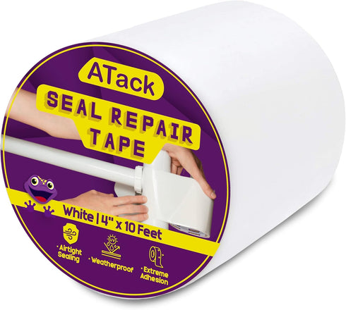 ATack Waterproof Patch and Seal Tape, White, 4 Inches x 10 Feet, Water Barrier Tape for Leak Repair