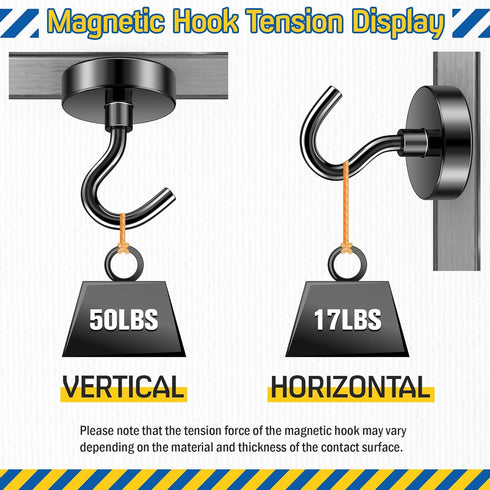 FINDMAG N52 Magnetic Hooks - 50lbs Heavy Duty Rare Earth Hooks for Refrigerator, Home, Kitchen, Office, Black