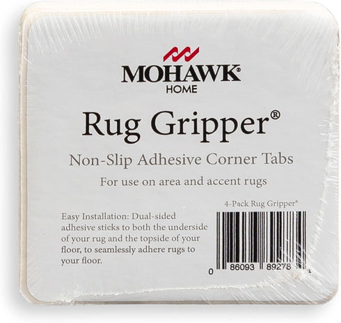 Mohawk Home Non Slip Corner Gripper Area Rug Tabs 4 Pack Anti Curling Double Sided Adhesive 4-inch x 4-inch Square White