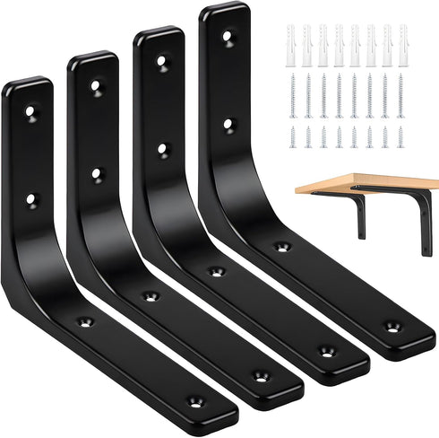 4 PCS Heavy Duty Iron Wall Shelf Bracket, 6 x 5 Inch Decorative Joint Angle Bracket, Matte Black