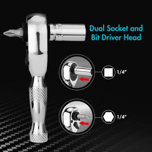 DURATECH 1/4-Inch Stubby Ratchet Wrench, Socket&Bit Driver, 72-Tooth, Chrome Alloy Made, Chrome Plated Finish by DURATECH