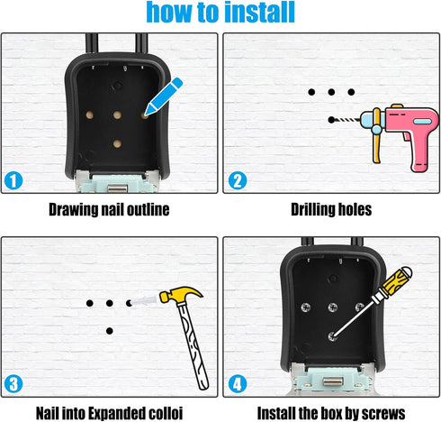 Key Lock Box, Portable Lockbox for House Key, 4 Digit Combination Key Safe Storage, Waterproof Wall Mounted