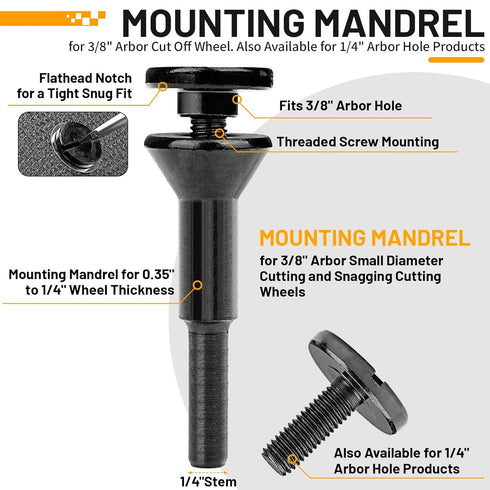 Cut-Off Wheel Mounting Mandrel Holder, 3/8" & 1/4" Arbor Hole with 1/4" Shaft for Die Grinder Accessories