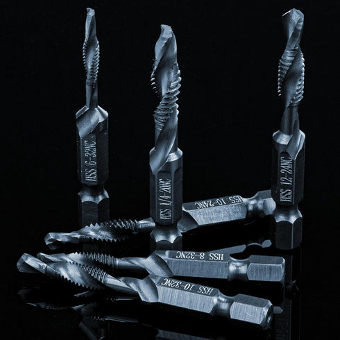 THINKWORK 6 Pack Combination Drill Tap & Tap Bit Set, 3-in-1 Anti-Rust Black Titanium Coated in SAE Sizes