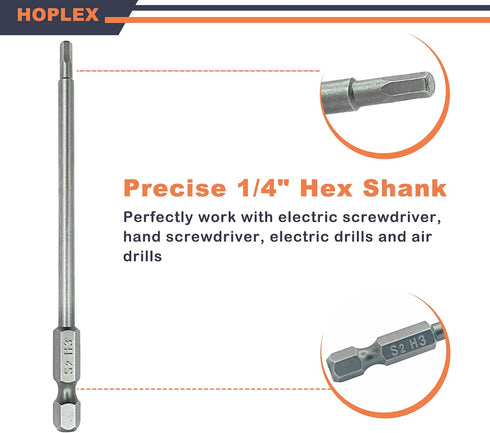 Hex Head Allen Wrench Drill Bit Set 1.5, 2.0, 2.5 & 3.0mm, S2 Steel 1/4" Hex Shank for Screwdrivers and Power Drill